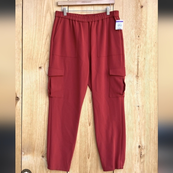 269-NWT Theory Women's Vibrant Red Jogger Pants - Picture 1 of 7
